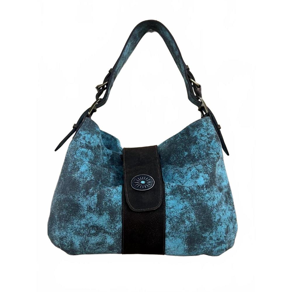NEW JUAN ANTONIO adobe & sunflower concho purse in turquoise with bison brown tr